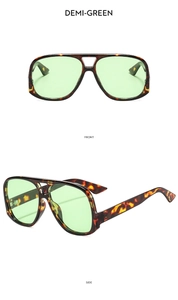 Front and side views of oversized demi-green pilot sunglasses with light green lenses