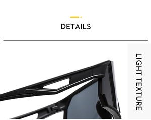 Detail of matte black cycling sunglasses showing hollow temple design and hinge structure