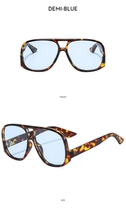 Aviator sunglasses in demi-blue tortoiseshell frame with light blue transparent lenses