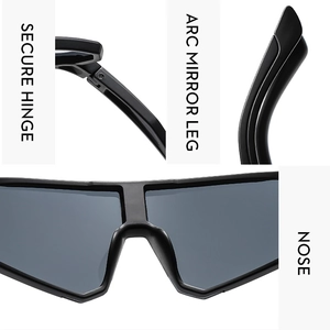 Detail view of durable hinges, non-slip arc legs and integrated nose pads of cycling sunglasses