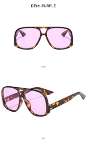 Front and side views of demi-purple aviator sunglasses with tinted purple lenses