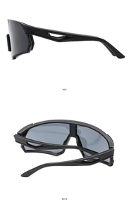 Side and back view of matte black cycling sunglasses with hollow streamlined temples