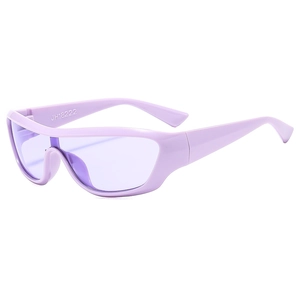 Y2K lavender purple sports wraparound sunglasses with seamless tinted lenses