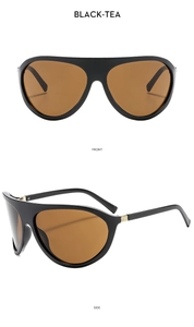 Vue de face et de profil des lunettes de soleil pilote noires avec détails dorés
