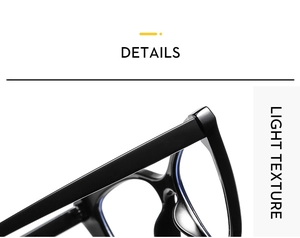 Detail shot of the sturdy hinge structure and black resin frame of the cat eye glasses