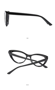 Detailed side and back views of stylish cat-eye glasses frame with sleek black finish