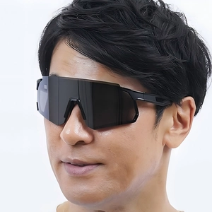 Matte black oversized cycling sunglasses with integrated shield lens for outdoor sports