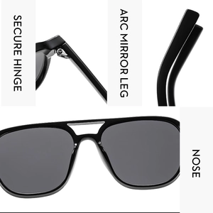 Détails de lunettes pilote montrant la charnière, les branches et les plaquettes