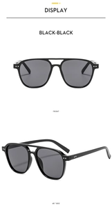 Vue de face et de profil des lunettes aviateur classiques avec double pont et verres noirs