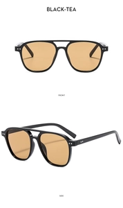 Lunettes aviateur à double pont noir et thé, vues de face et de profil sur fond blanc