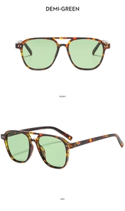 Détails des lunettes aviateur écaille avec verres verts et double pont métallique