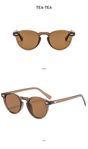 Vorder- und Seitenansicht der Vintage-Rundsonnenbrille in Teefarbe mit Metallnieten