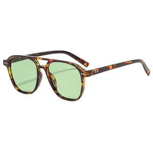 Lunettes aviateur vintage écaille avec monture double pont et verres vert clair