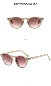 Vorder- und Seitenansicht der Vintage-Sonnenbrille mit braunem Verlauf und Metallnieten