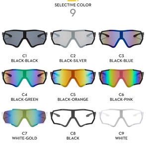 Vista a griglia con 9 varianti di colore per occhiali da sole sportivi da ciclismo