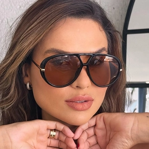 Aviator Sunglasses For Women Retro Double Bridge Fashion Big Frame UV400 Protection Metal Temples Modern Unisex Eyewear