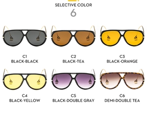 Detailed catalog of 6 aviator sunglasses colors with slim gold metal temples