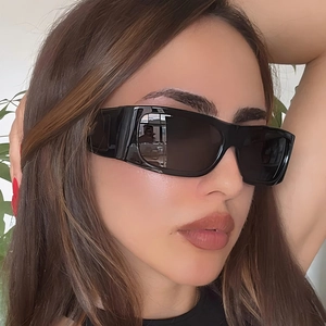 Retro Y2K rectangular thick frame black sunglasses for men and women with dark lenses