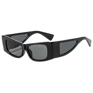 Chic black rectangular sunglasses with thick frames and unique side window design