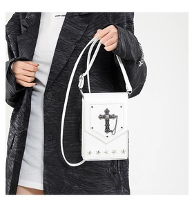 Crossbody bag for women PU leather mini shoulder bag with gothic cross and star studs