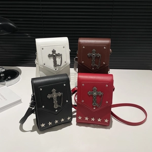 Gothic punk crossbody bags with retro cross chains and star rivets in four colors