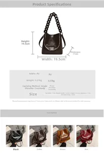 Tableau détaillé des tailles et spécifications du sac seau vintage en cuir huilé