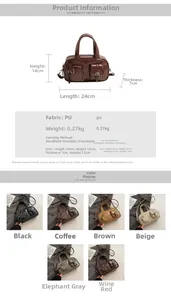 Detailed size chart and multi-color options for vintage PU leather crossbody pillow bag