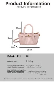 Detailed size guide for pink PU leather handbag with adjustable strap measurements
