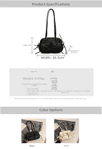 Detailed size chart and multi-pocket features of the vintage PU leather shoulder bag