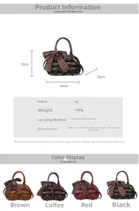 Detailed size and specs of the retro PU leather Boston bag with a polka dot bow
