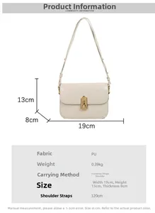 Tabella taglie borsa a tracolla in pelle PU beige con misure della fibbia dorata