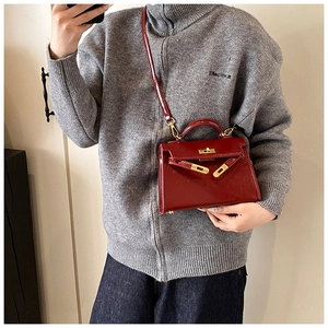 Femme Rouge Cuir Verni Sac Kelly Poignee Superieure Bandouliere Hiver Mode Sac