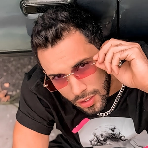Retro rimless square sunglasses with pink gradient lenses and gold metal temples