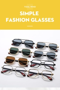 Detail showing eight vintage square pilot sunglasses with metallic frames and varied lenses