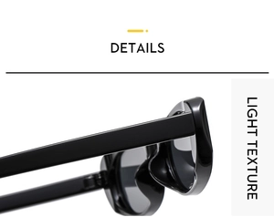 Detail view of smooth black hinge and light texture frame on trendy vintage sunglasses