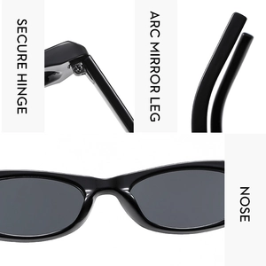 Detail view of retro sunglasses showing secure hinges, arc temples, and nose pads