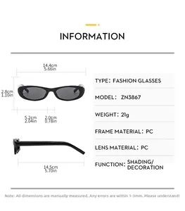 Detailed dimension guide for vintage oval sunglasses with lightweight black PC frames