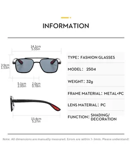 Sizing and technical specifications for men's fashion double-bridge aviator sunglasses