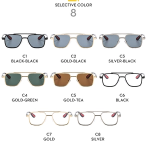 Grid display of double bridge aviator sunglasses in eight diverse color combinations