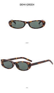 Front and side views of vintage oval demi frames with green lenses sunglasses