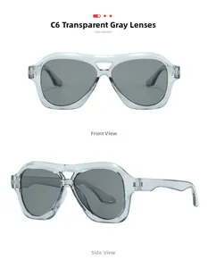 Transparente grau-blaue Pilotenbrille mit Doppelsteg und grauen Gläsern für Damen