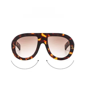 Front view of oversized tortoiseshell flat top sunglasses with gradient brown lenses