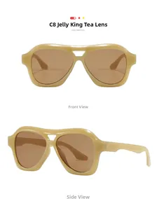 Detailansicht der Jelly-Tee Flieger-Sonnenbrille mit Doppelsteg und modischem Rahmen