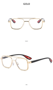 Detailed side and front view of golden double-bridge aviator sunglasses for men