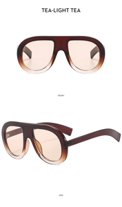 Front and side views of tea-gradient oversized aviator sunglasses with integrated nose pads