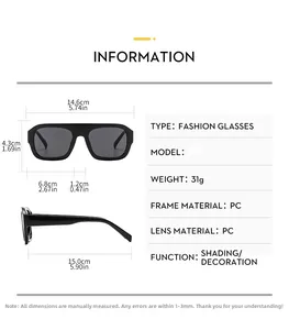 Tableau des tailles pour lunettes de soleil carrées avec dimensions et détails PC