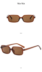 Detailed front and side views of vintage tea-colored square sunglasses with tinted lenses