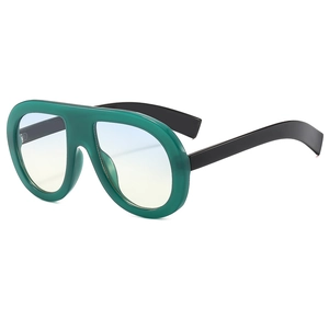 Chic oversized peacock green sunglasses with blue-yellow gradient lenses and black temples
