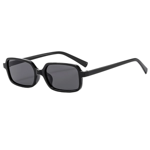 Classic small square glossy black sunglasses with premium dark grey tinted lenses