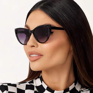 Women Cat Eye Sunglasses Vintage UV Protection PC Frame AC Gradient Lens Fashion Eyewear For Outdoor Travel